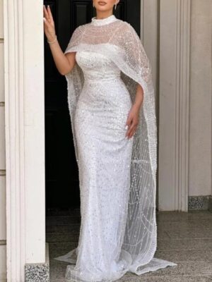 Vestido de novia sirena con capa