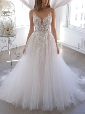 vestido de novia corte A bordado